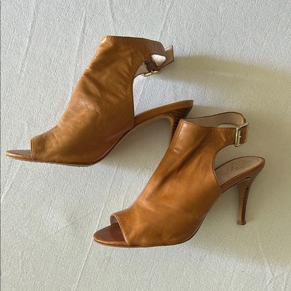 Vince Camuto Tan Peep-Toe Heels with Ankle Strap - Picture 1 of 7